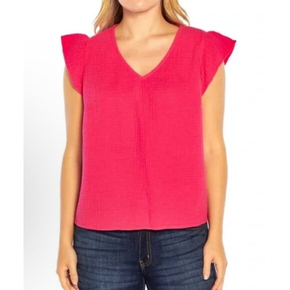Three Dots Fuchsia Double Gauze Top NWT M - Picture 8 of 8